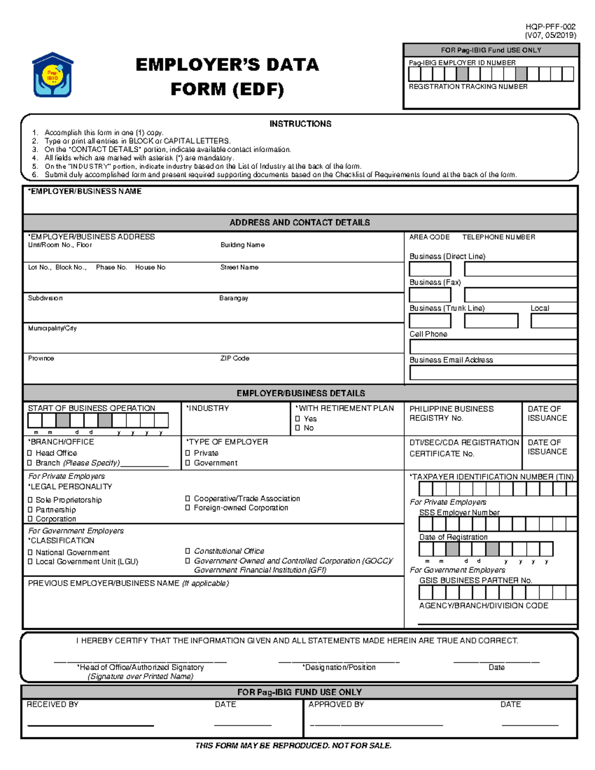 Pff002 employer s data form v07 employer s data form edf hqp pff