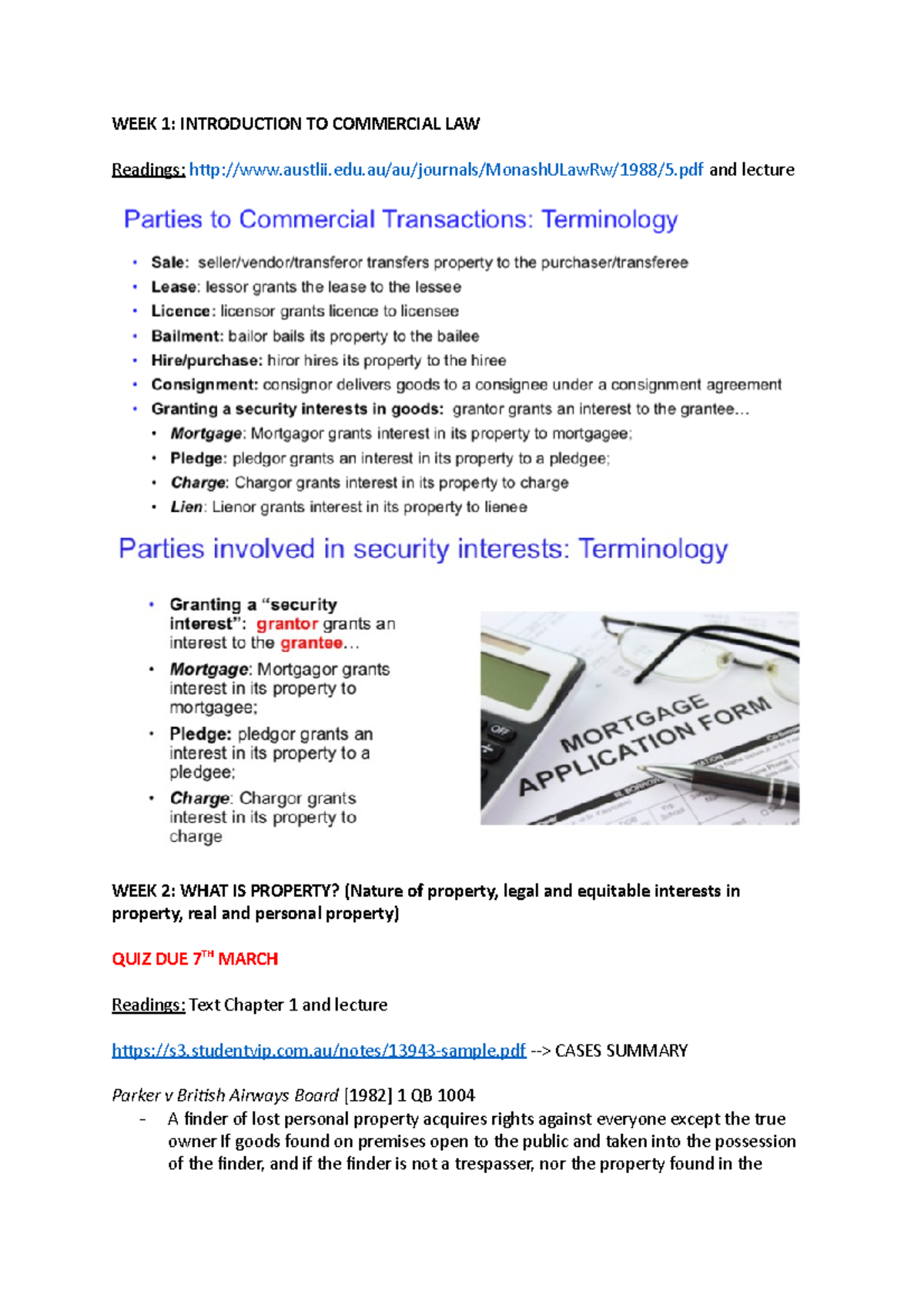 Seminar WORK - Lecture notes 1-5 - WEEK 1: INTRODUCTION TO COMMERCIAL ...