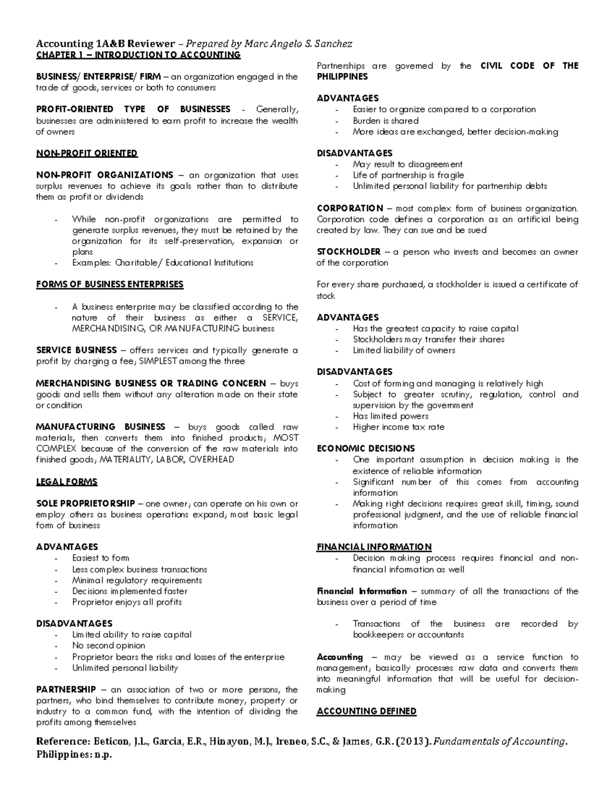 ACCT1A B Chapter 1 - For Accounting - Accounting 1A&B Reviewer ...