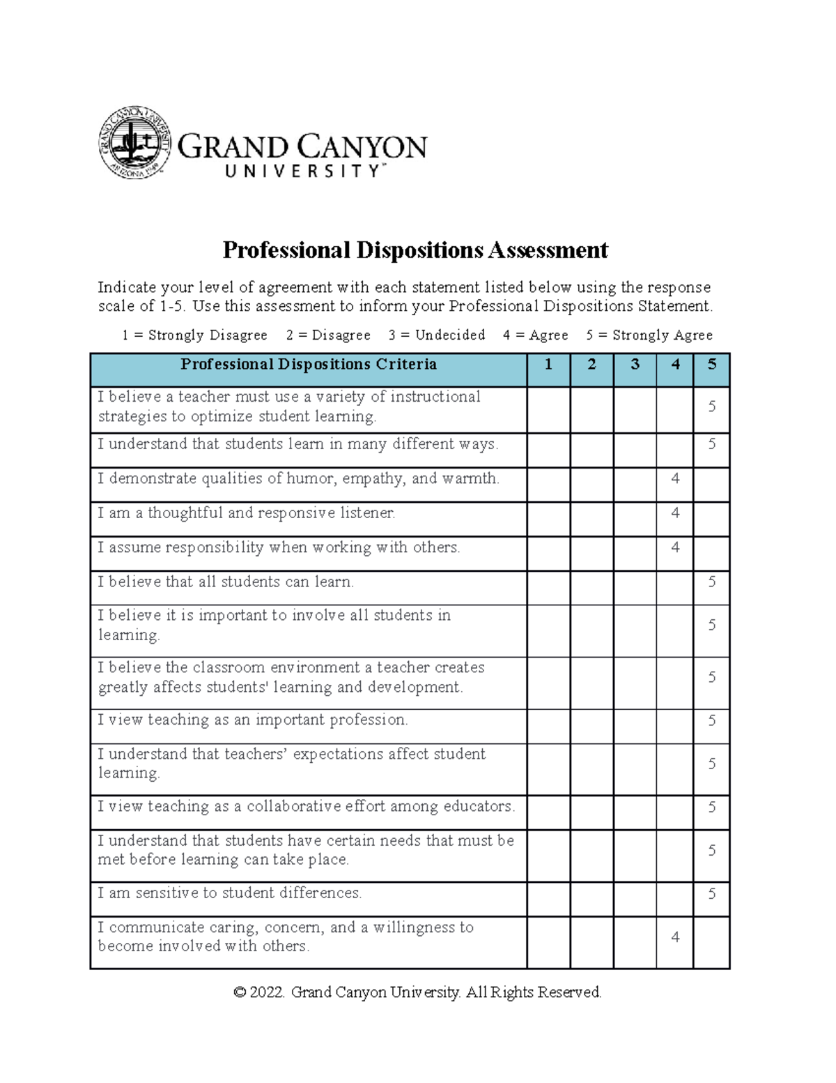 Professional Dispositions Assessment - Professional Dispositions ...