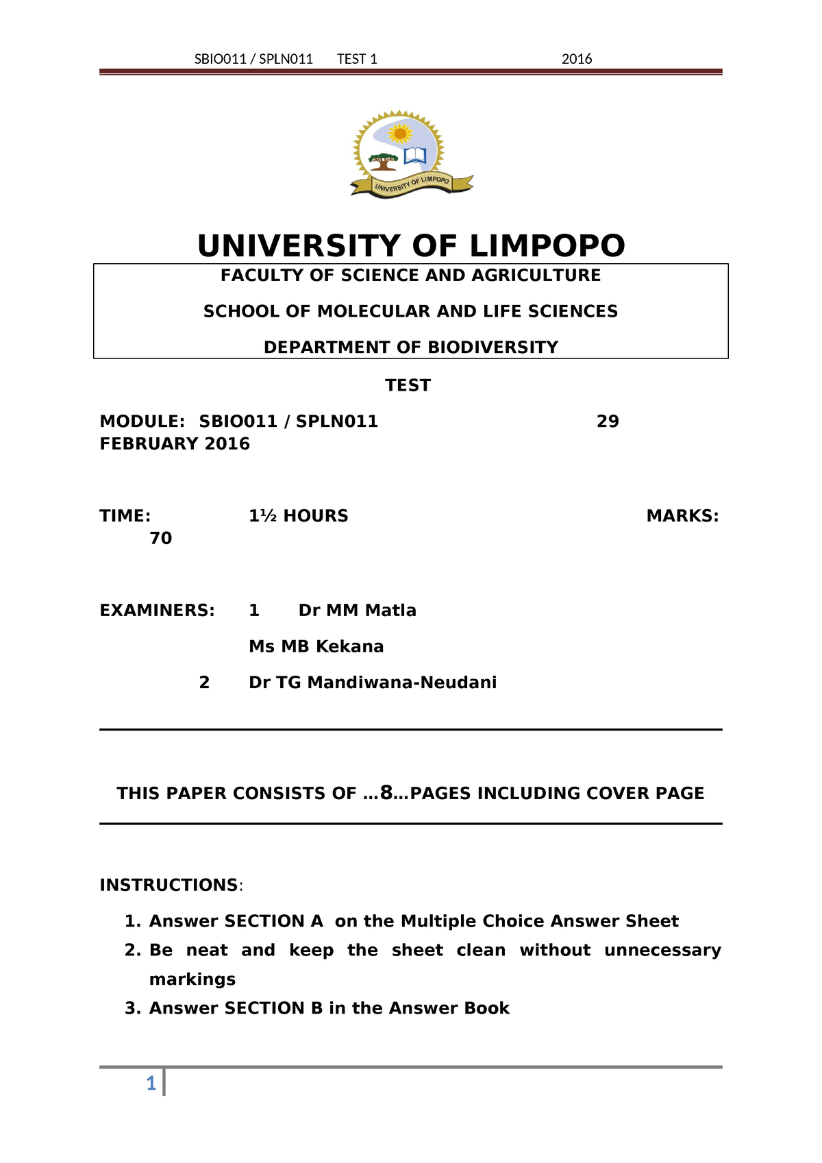 Health And Life Competencies 1 - UNIVERSITY OF LIMPOPO FACULTY OF ...