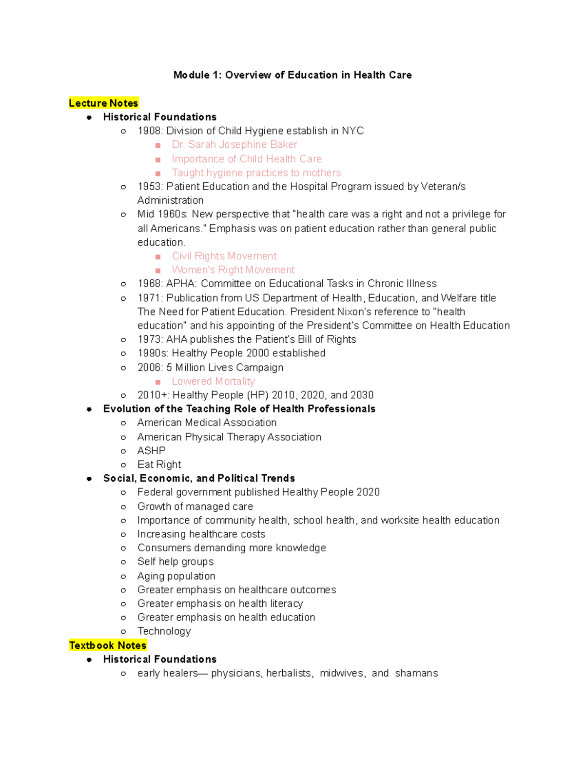 Module 1 Overview of Education in Health Care - Sarah Josephine Baker ...