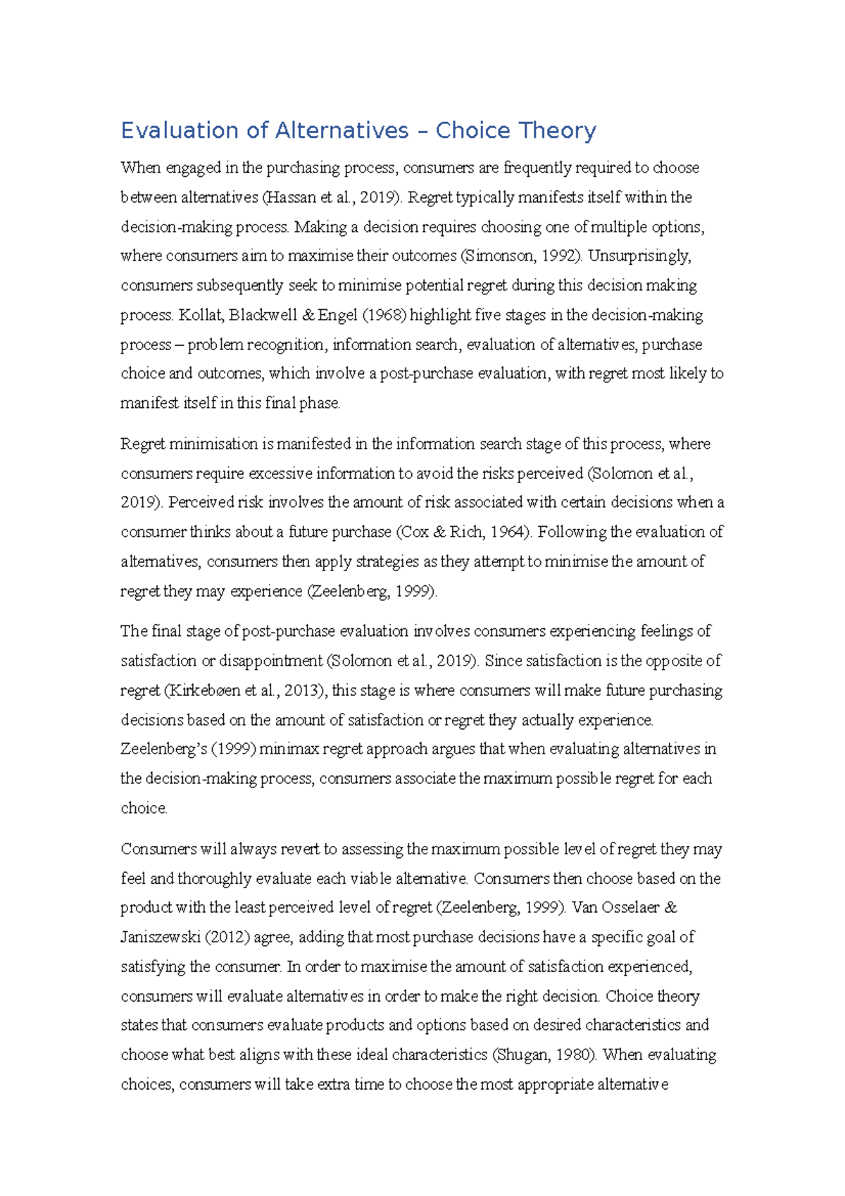 Evaluation of Alternativeschoice theory Evaluation of Alternatives