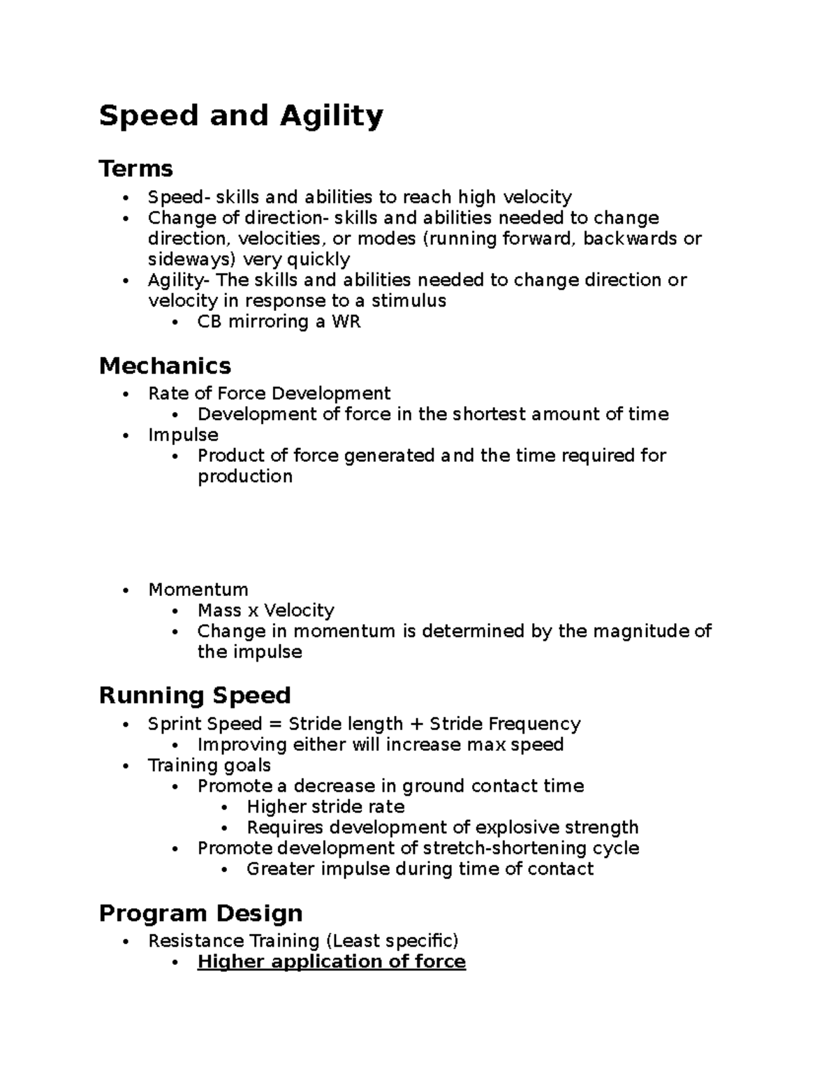 KHP 350 Speed and Agility Speed and Agility Terms Speed skills and
