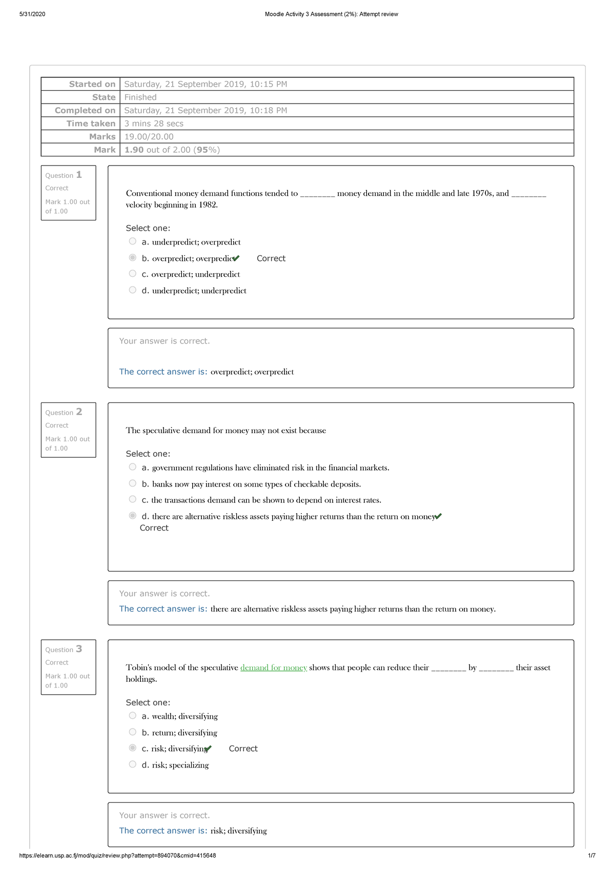 Moodle Activity 3 Assessment (2%) ec 301 - Question 1 Correct Mark 1 ...