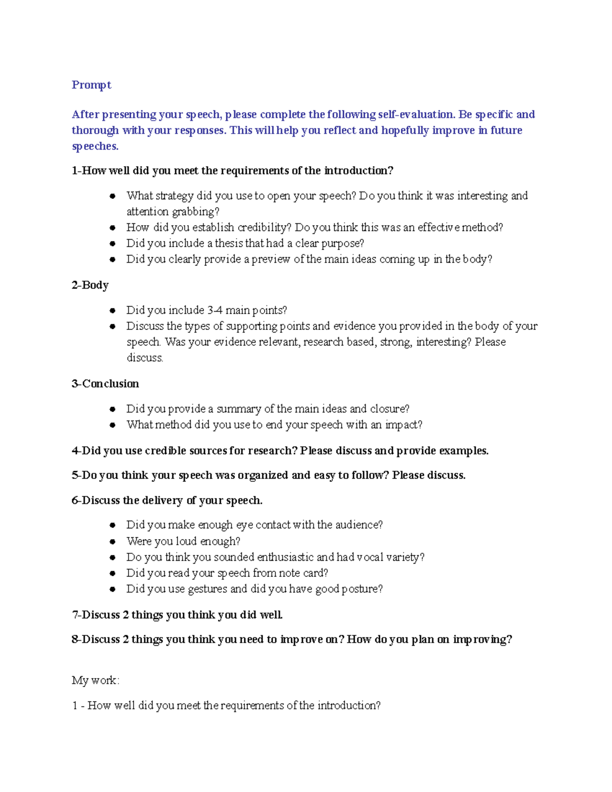 self evaluation essay for public speaking