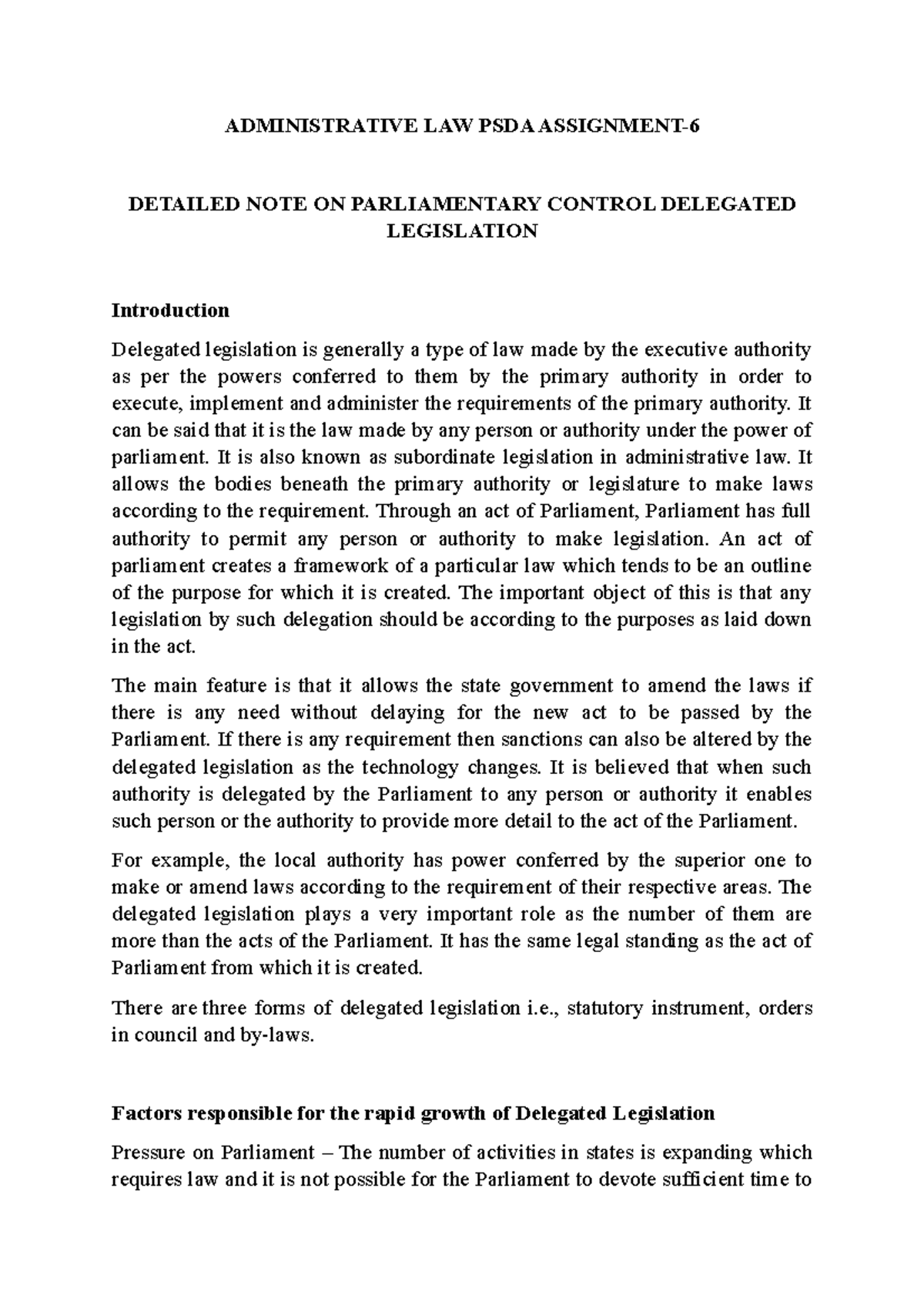 Administrative LAW PSDA Assignment-6 - BBA LLB - IPU - Studocu