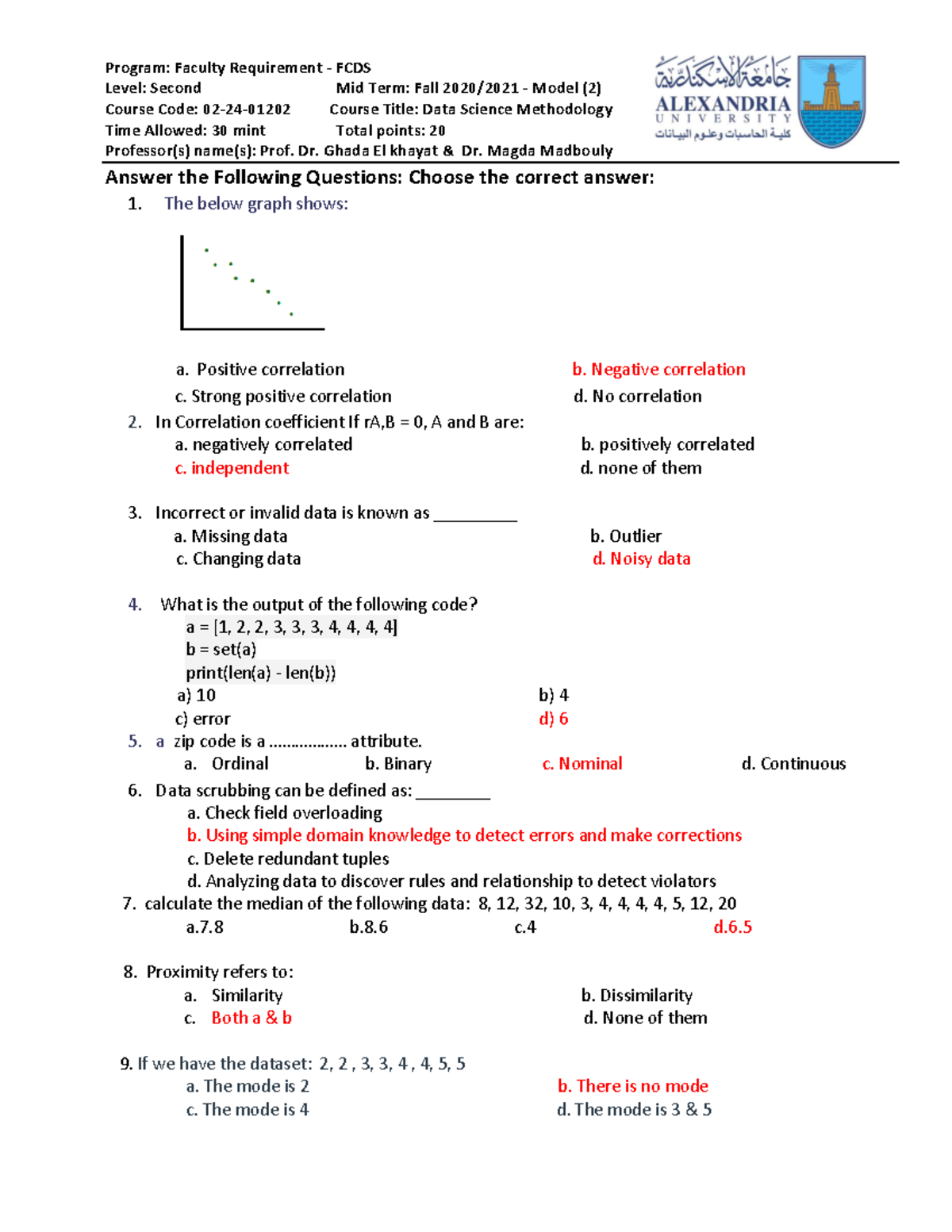Mid-Term exam model asnwer - Program: Faculty Requirement - FCDS Level ...