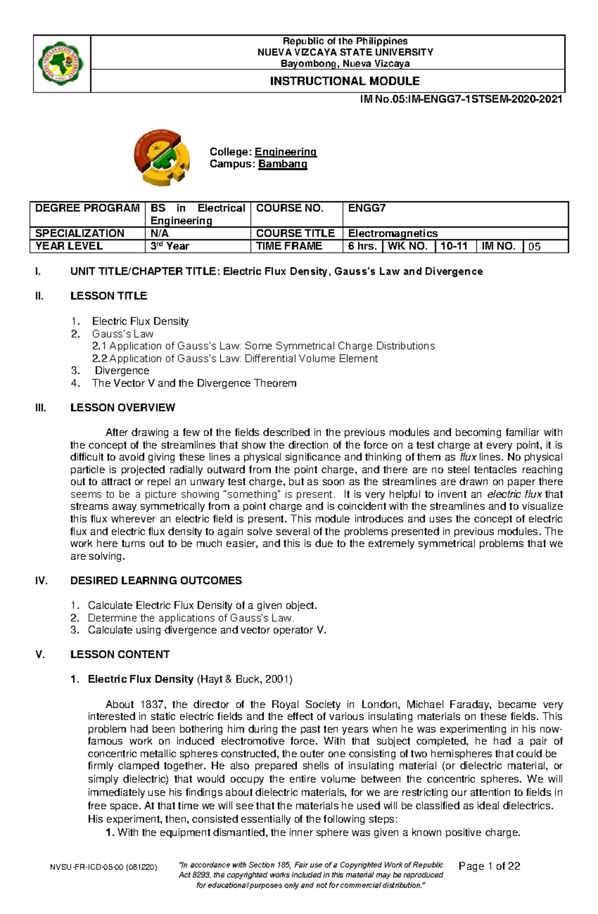 WK10 11 Electromag Students Copy - NUEVA VIZCAYA STATE UNIVERSITY ...