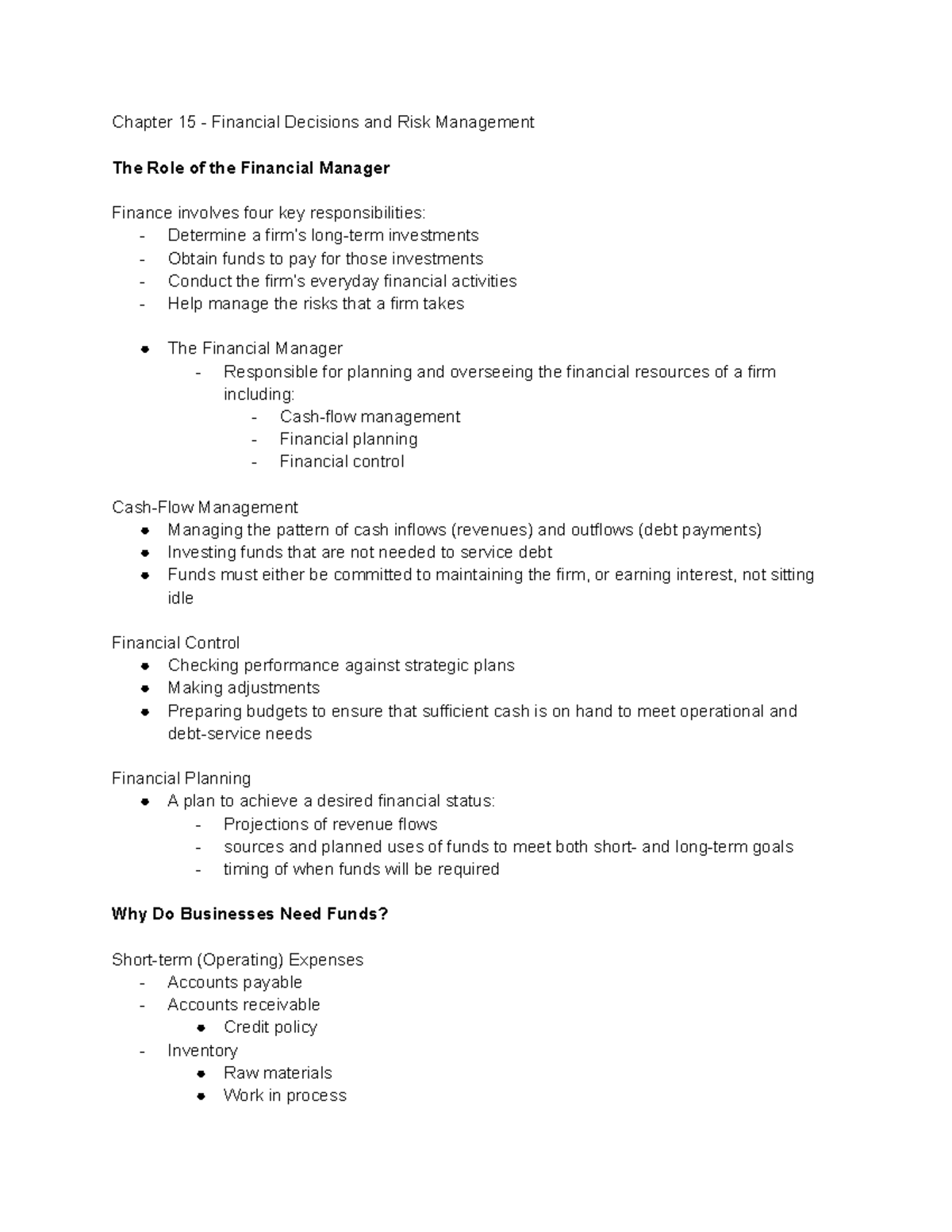 MB-105 Ch 15 Lecture Notes - Chapter 15 - Financial Decisions and Risk ...