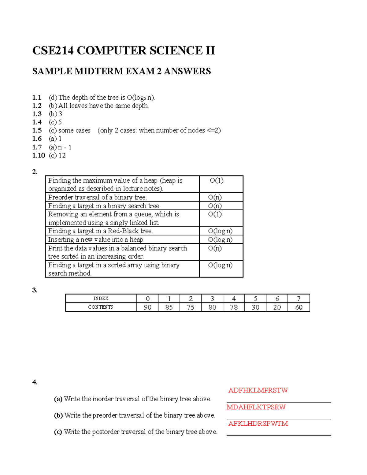 Cse 214 Midterm 2 - Answer - CSE214 COMPUTER SCIENCE II SAMPLE MIDTERM ...