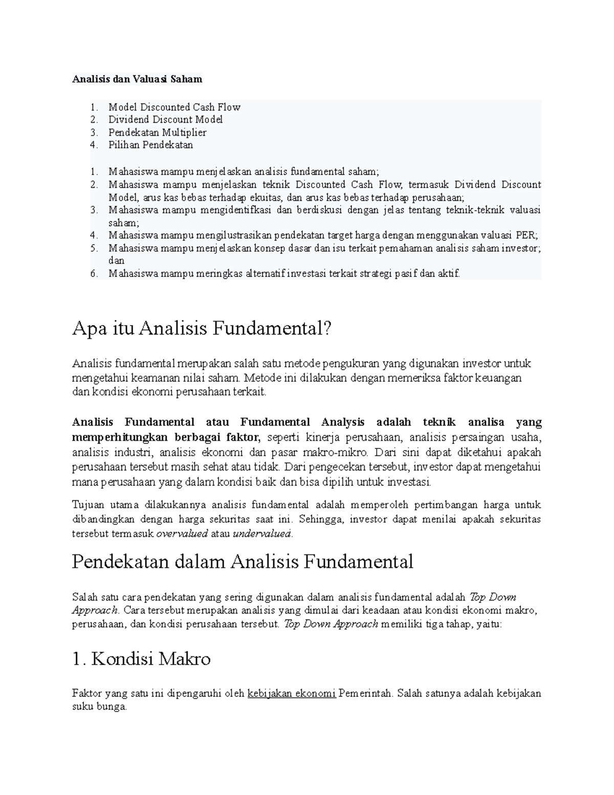 Analisis Dan Valuasi Saham - Model Discounted Cash Flow 2. Dividend ...