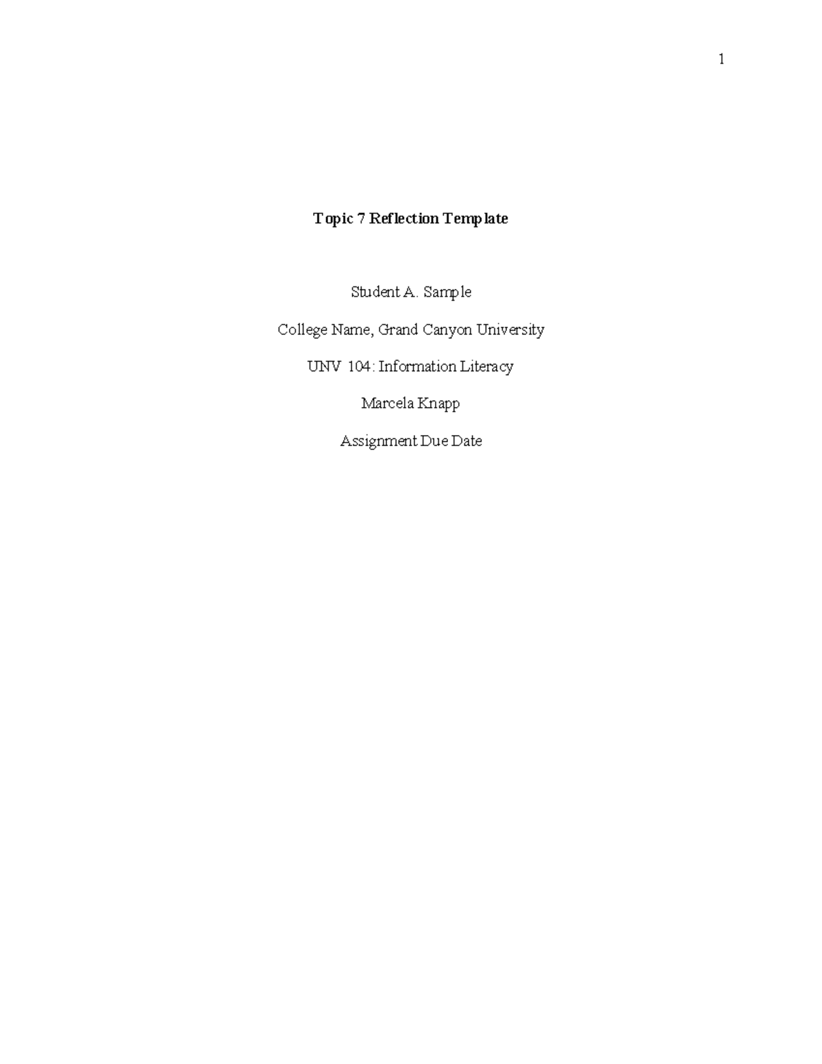 T7 - Reflection Template - Topic 7 Reflection Template Student A ...
