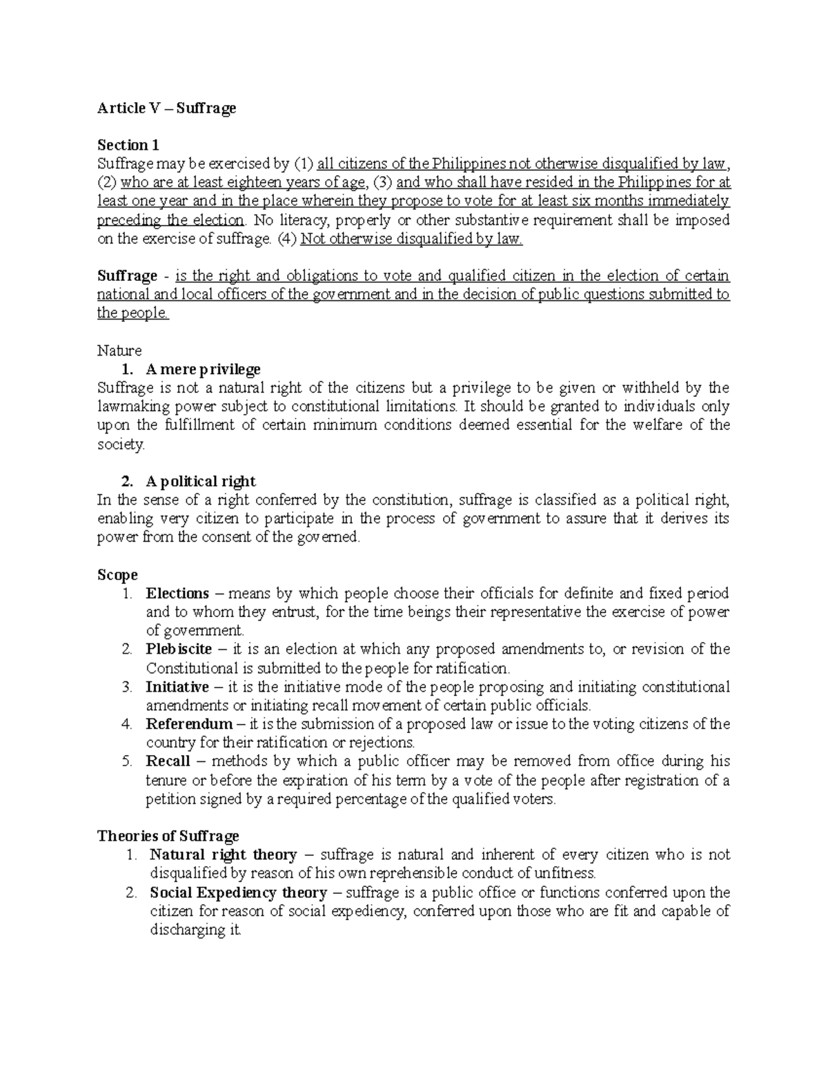 Lecture Notes on 1987 Constitution of the Republic of the Philippines ...