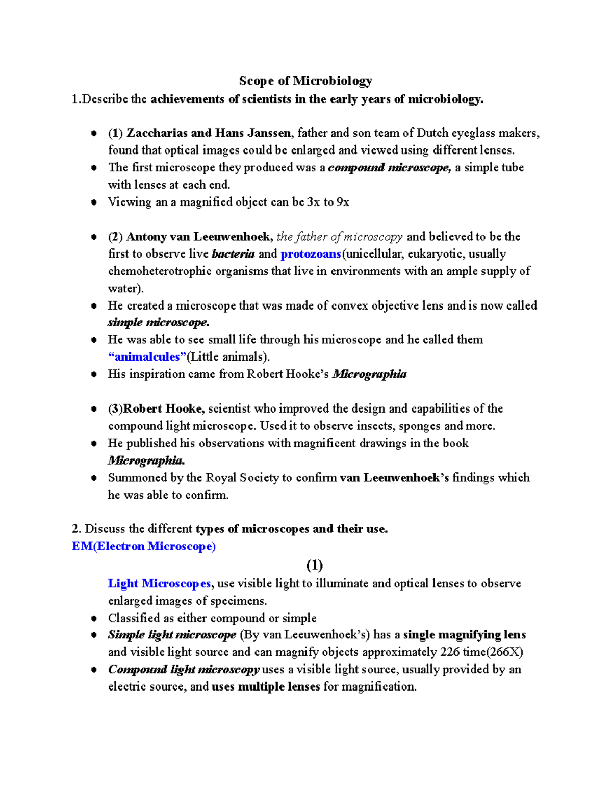 Micro Chap 1 - Notes On Chapter 1 - Scope Of Microbiology 1 The ...