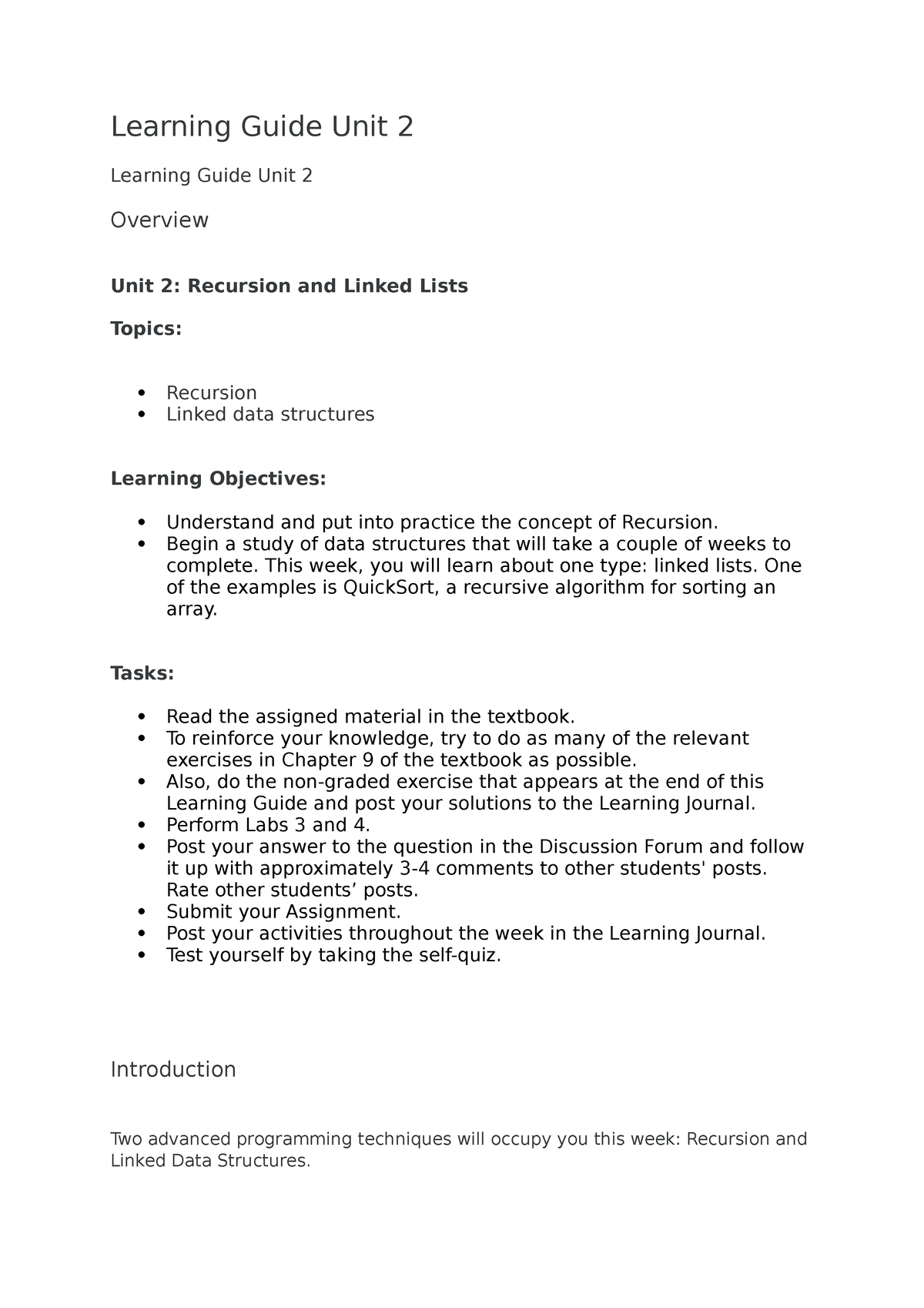 Unit 2 - Unit 2 - Learning Guide Unit 2 Learning Guide Unit 2 Overview ...