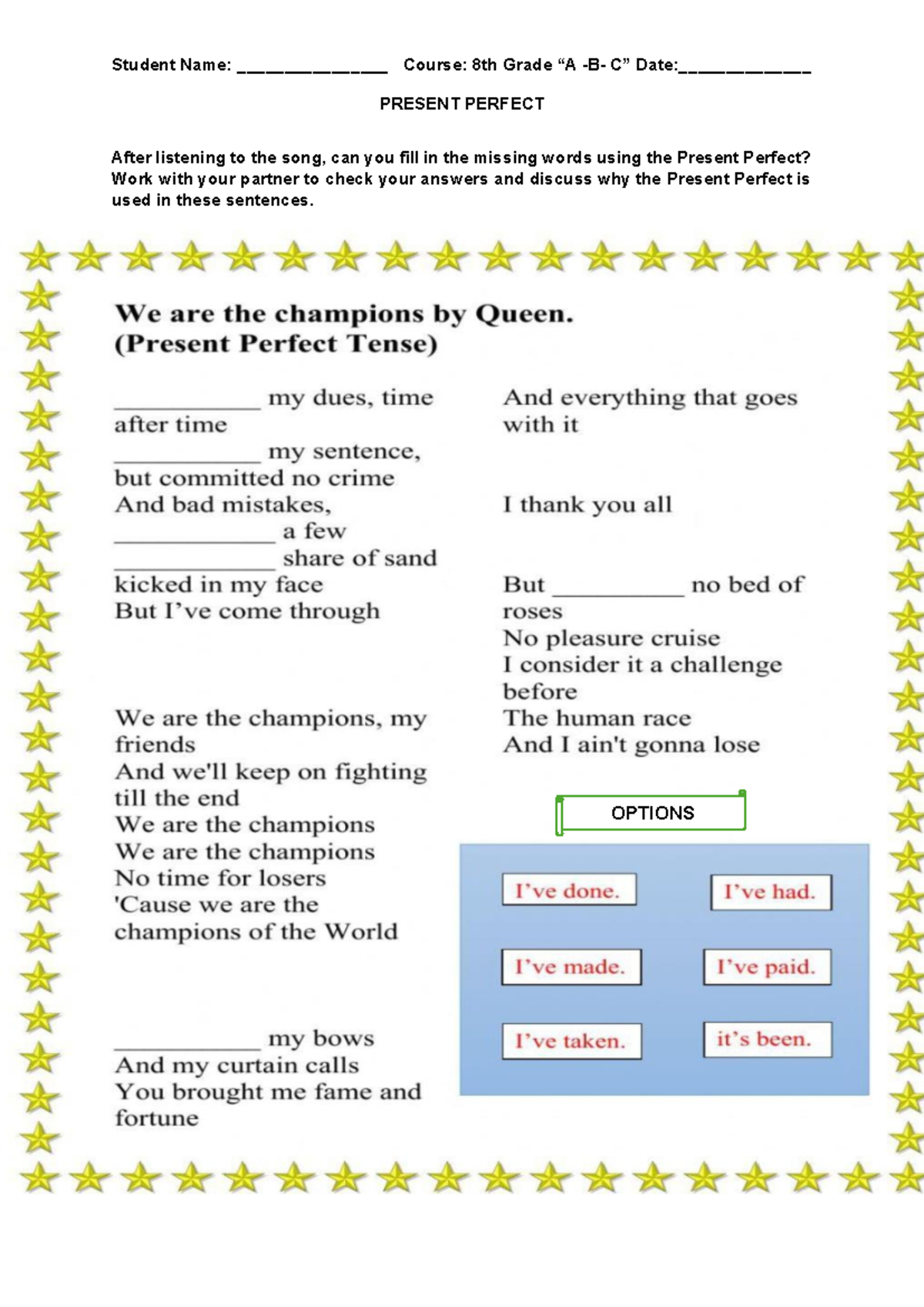 Present Perfect - 8VO Grade - Other Language ab initio SL - Student ...