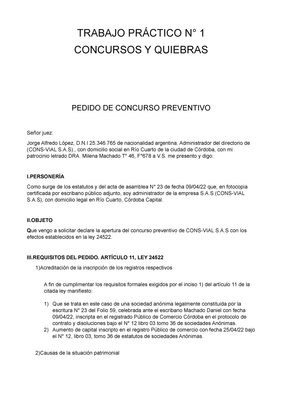 Concursos Quiebras Trabajo Aprobado Con 90 Trabajo PrÁctico N° 1