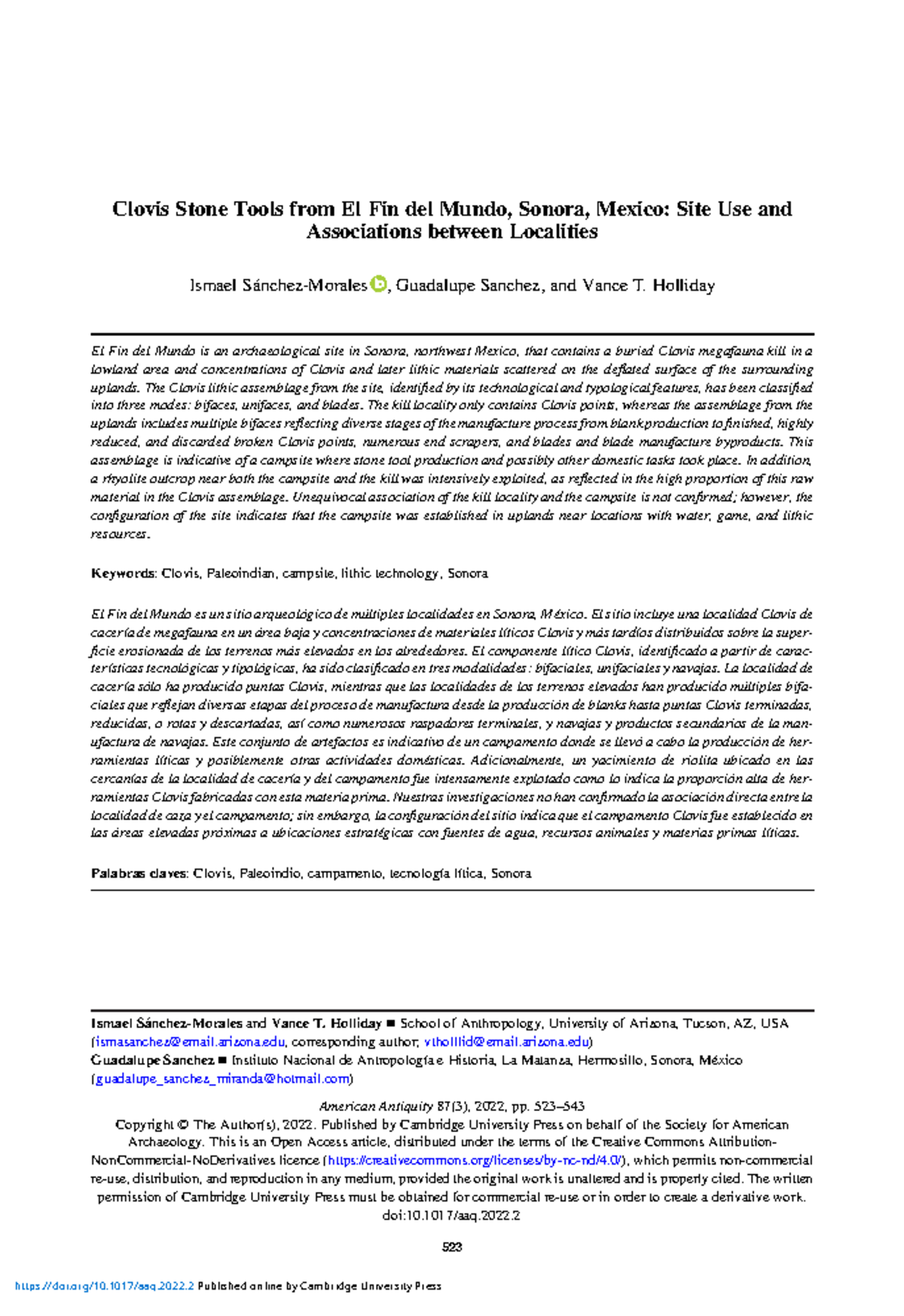 Clovis stone tools from el fin del mundo sonora mexico site use and