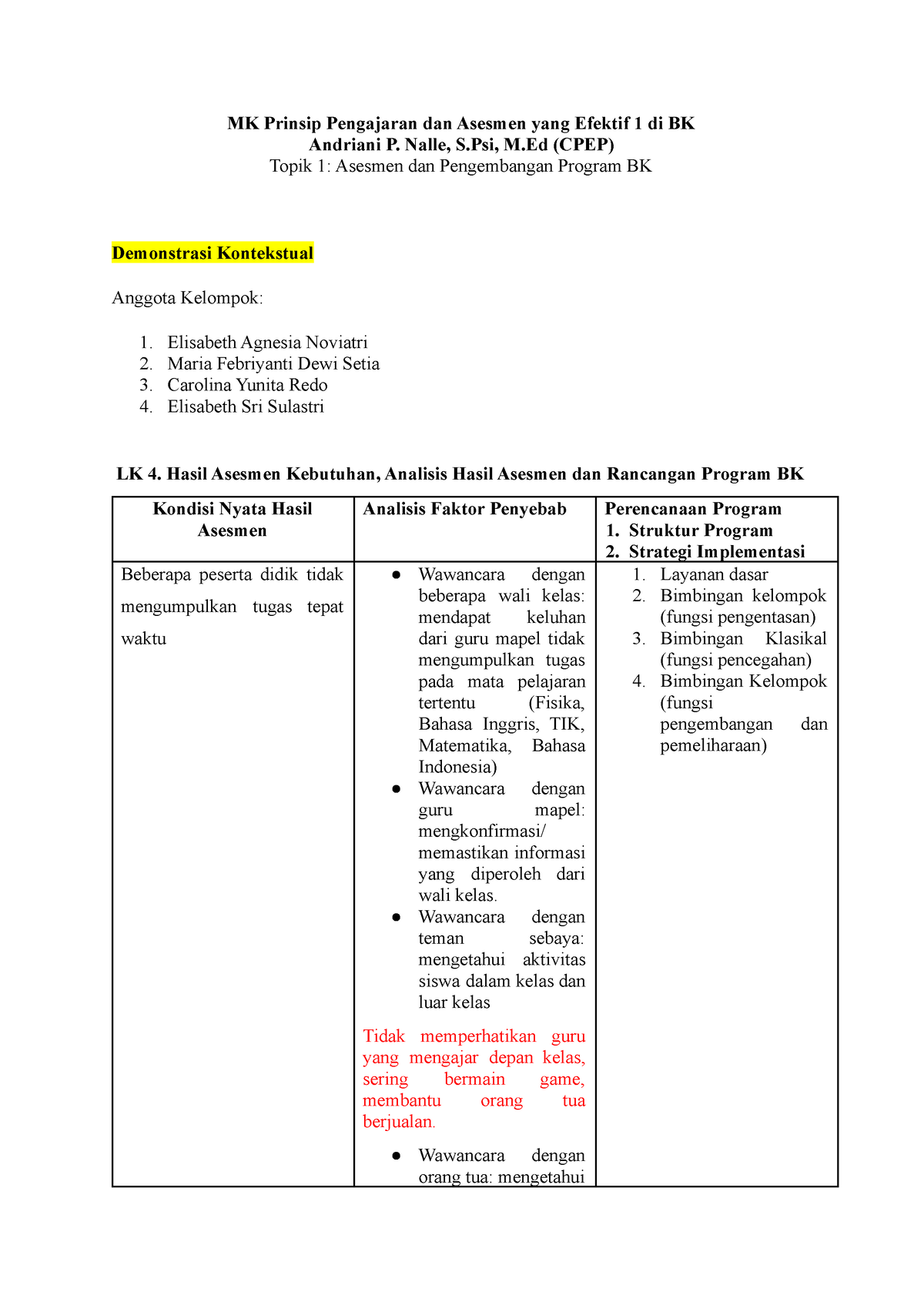 LK 4-Demonstrasi Kontekstual.docx - MK Prinsip Pengajaran Dan Asesmen ...