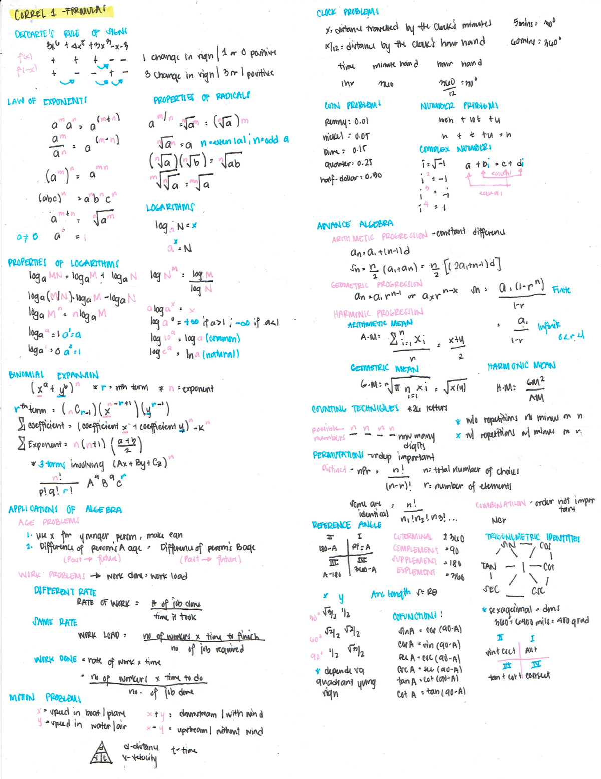 Correl 1 Formulas - Ce Integration 1 Summary Of Formula M3-m4 