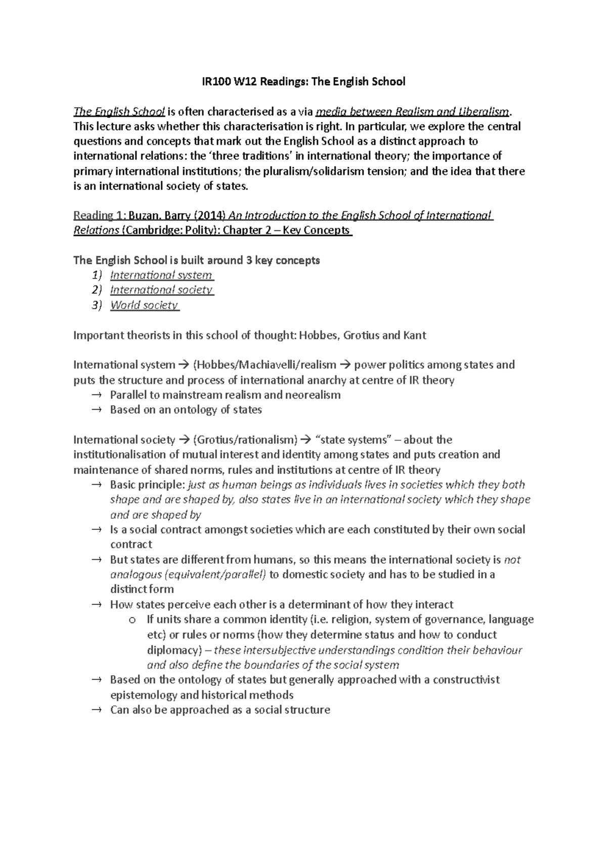 IR100 LT W1 - The English School - IR100 W12 Readings: The English ...