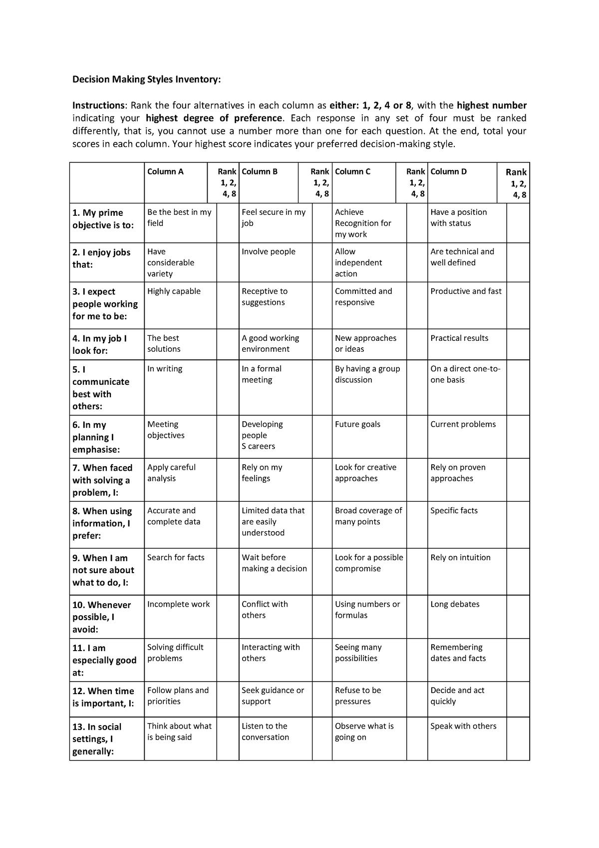 week 6 assignment inventory decision making activity