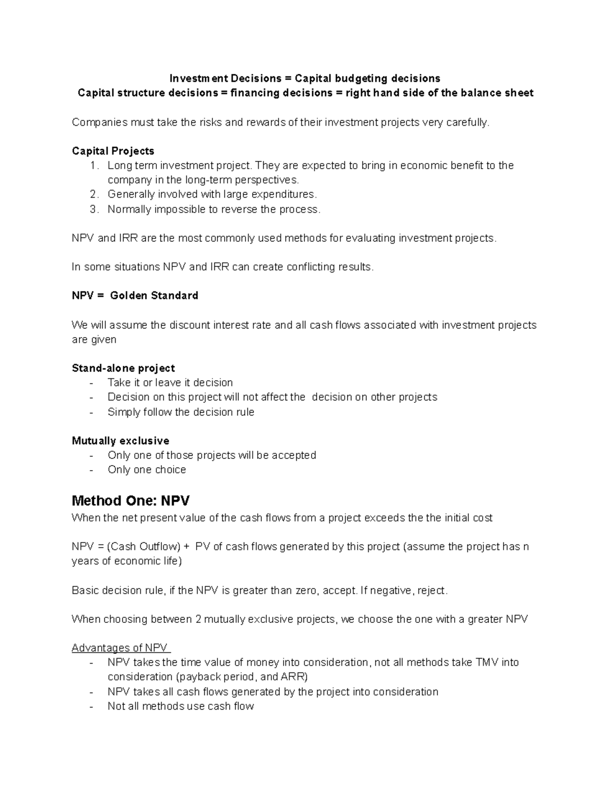 Chapter 8 - Investment Decisions = Capital budgeting decisions Capital ...