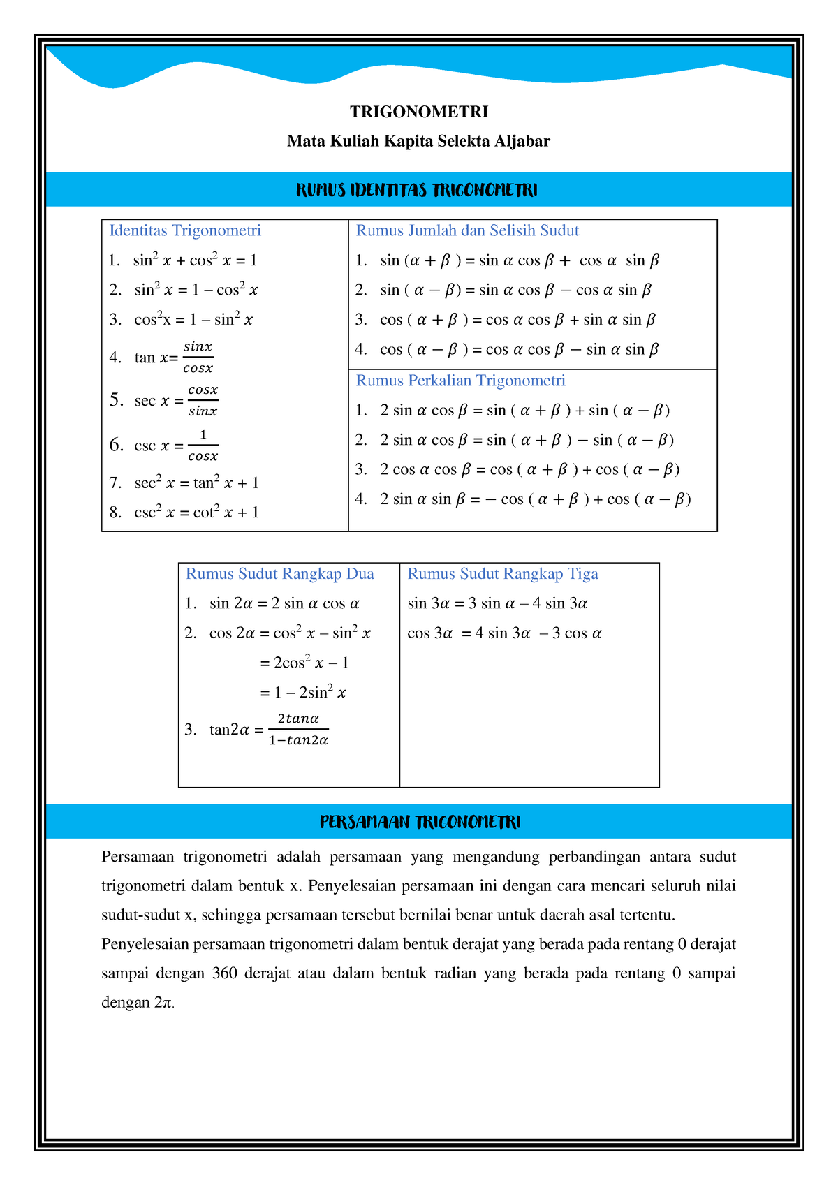 Rumus Dan Contoh Soal Identitas Trigonometri Lengkap - Mores.pics