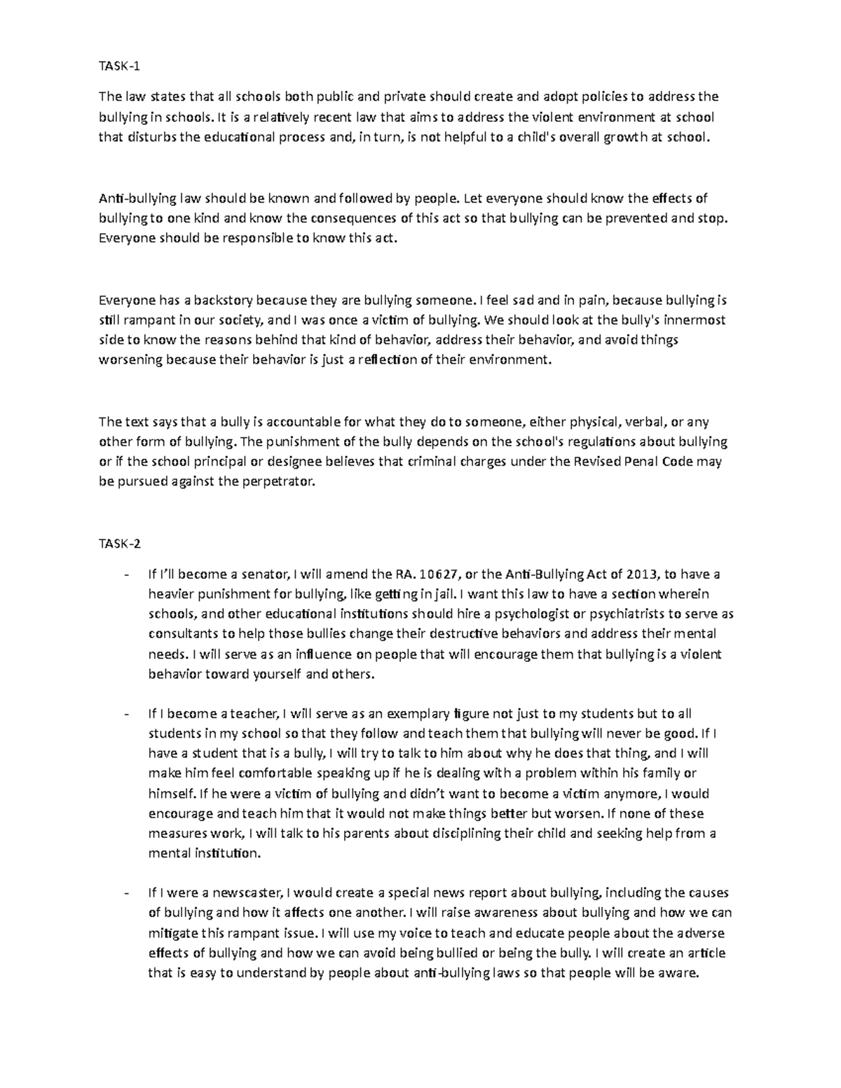 English 10 Activities ( First Quarter) - TASK- The law states that all ...