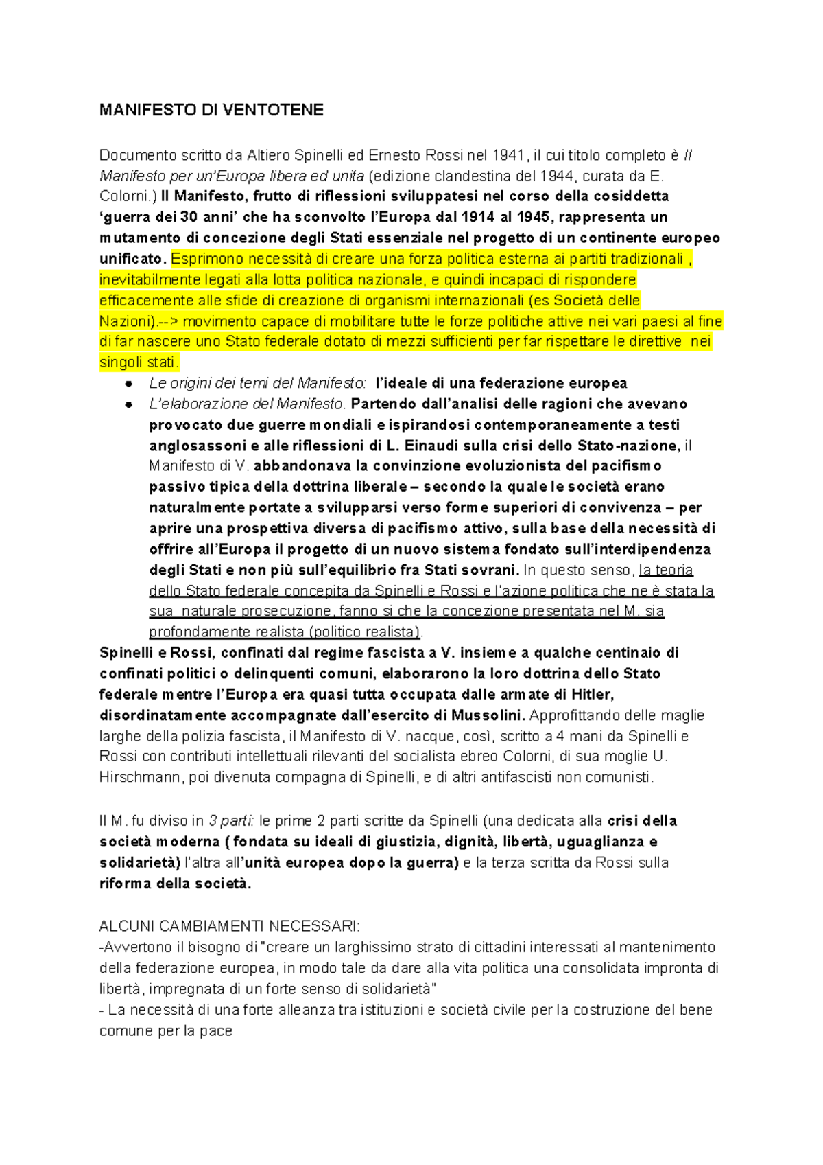 Il Manifesto Di Ventotene Manifesto Di Ventotene Documento Scritto Da Altiero Spinelli Ed