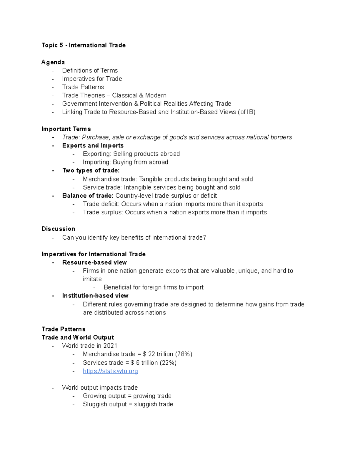 Topic 5 - International Trade - Topic 5 - International Trade Agenda ...