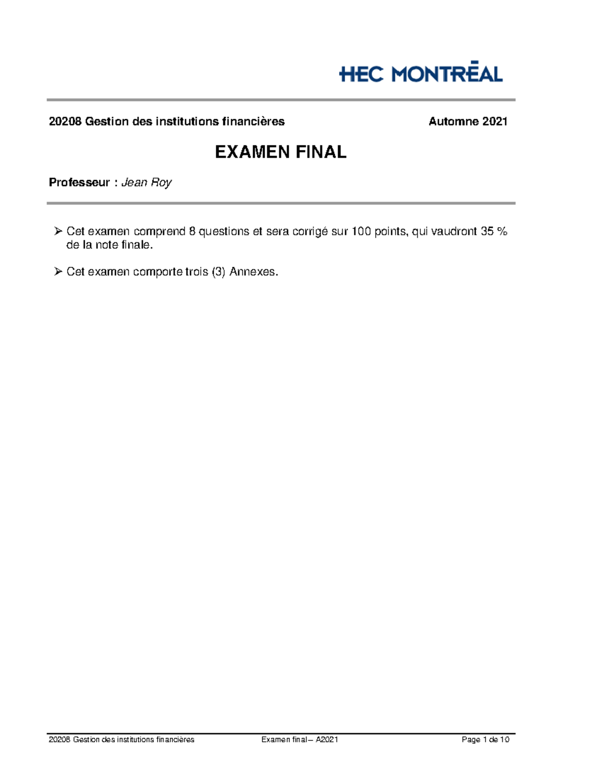 20208 Examen final A2021 - Questionnaire - 20208 Gestion des ...