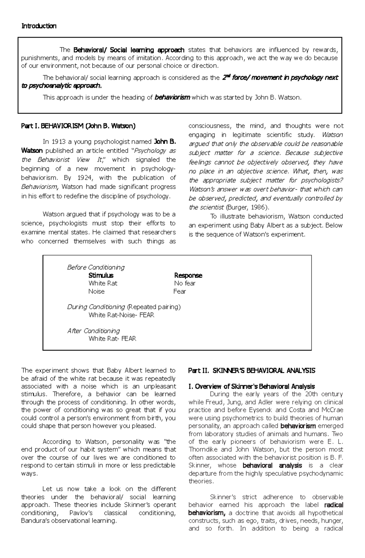 3- Behavioral - summary of personality theorists - Social learning ...