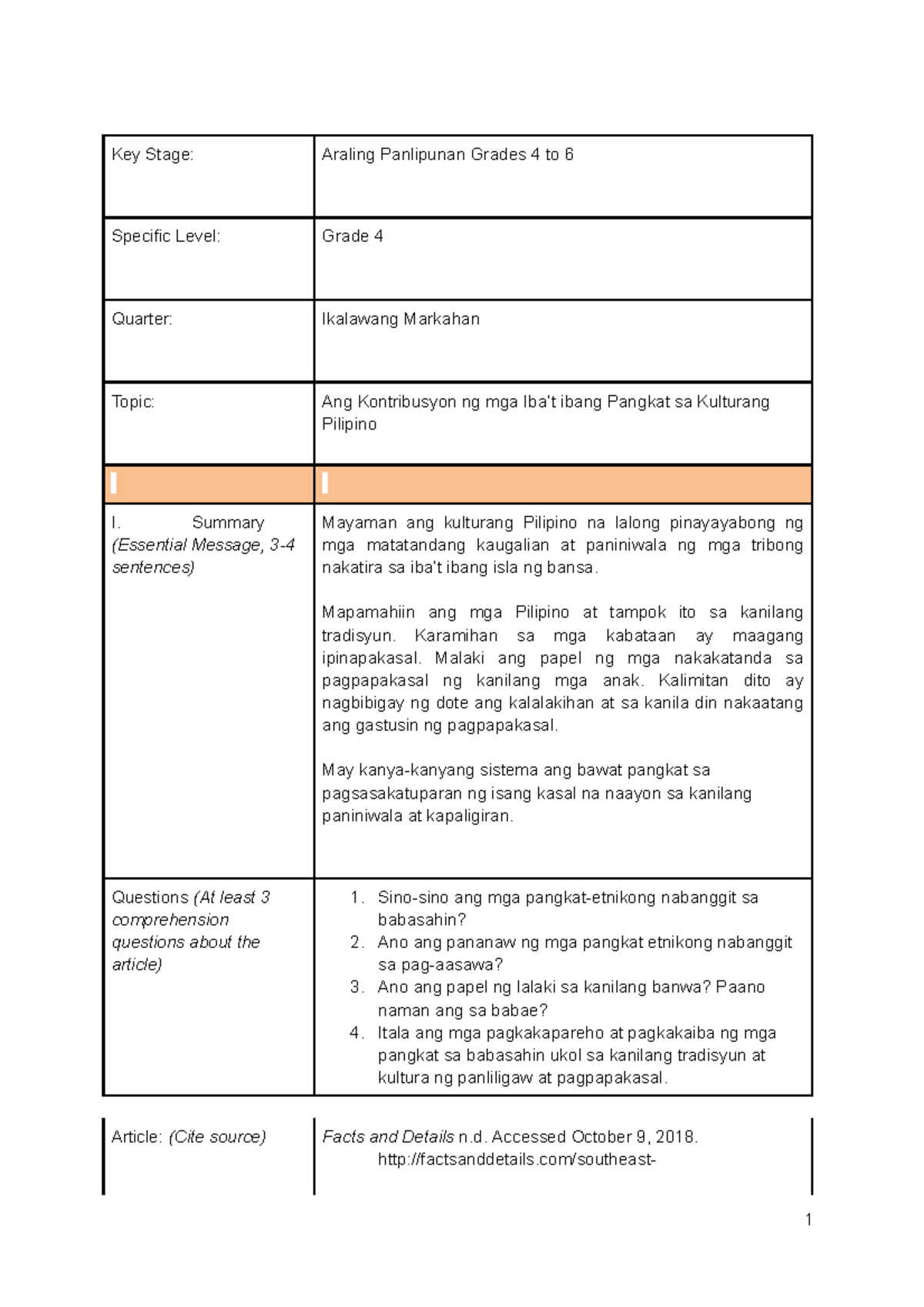 AP 4 CSE Reader 1 CSE Materials Key Stage Araling Panlipunan