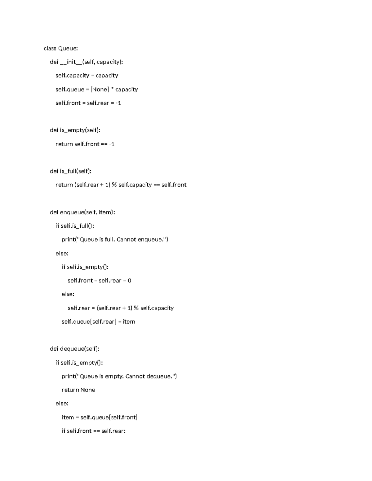 Class Queue using arrays - class Queue: def init(self, capacity): self ...