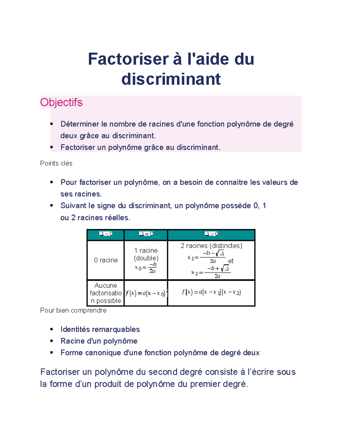 factoriser-l-aide-du-discriminant-factoriser-l-aide-du