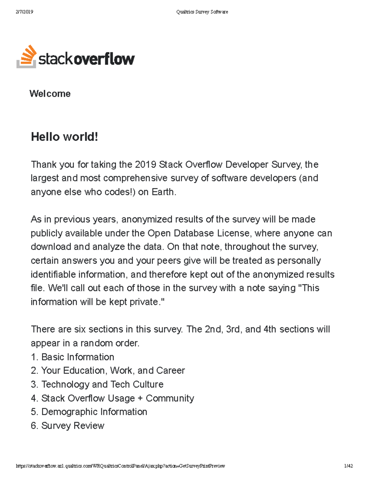 So survey 2019 - Welcome Hello world! Thank you for taking the 2019 ...