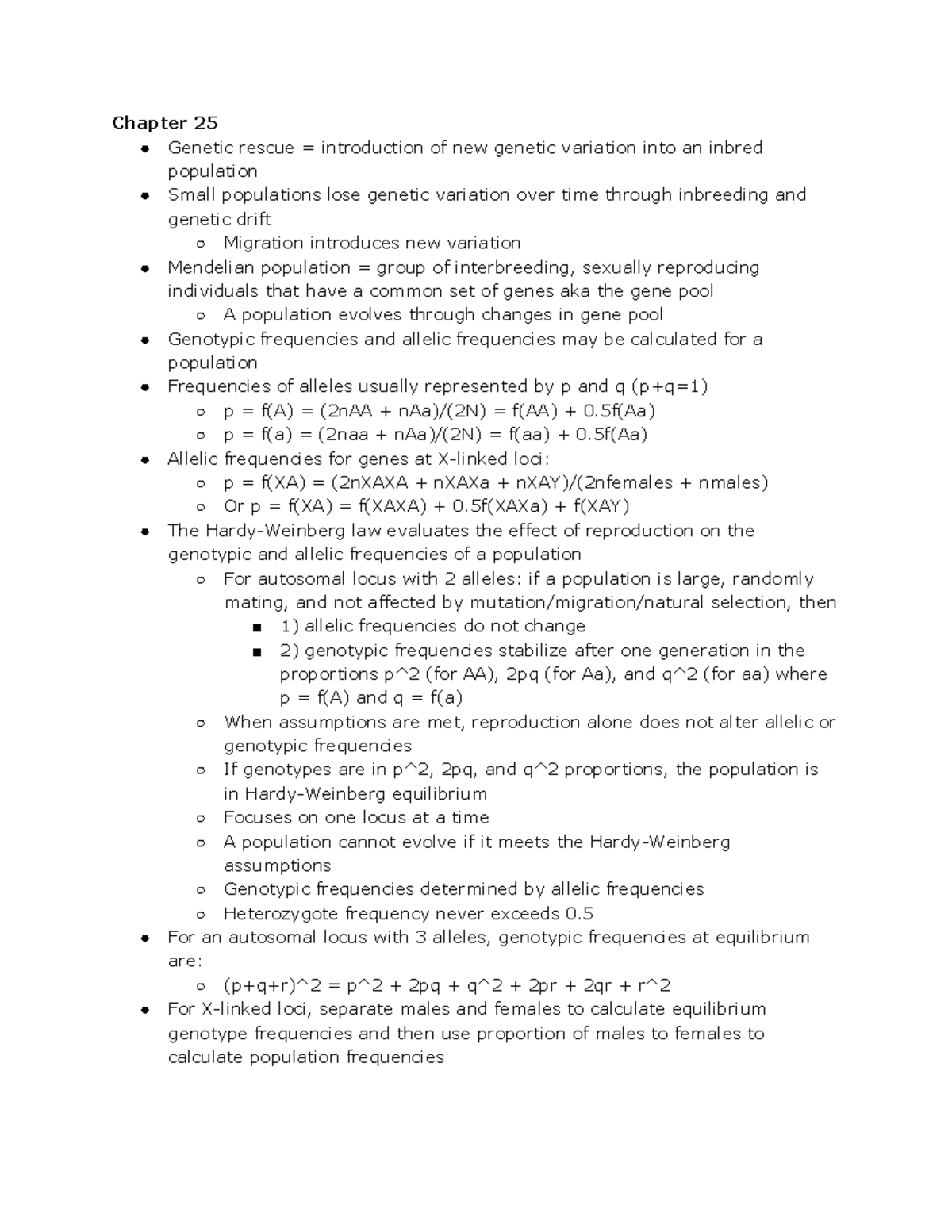 Genetics 25 - Textbook notes chapter 25 - Chapter 25 Genetic rescue ...