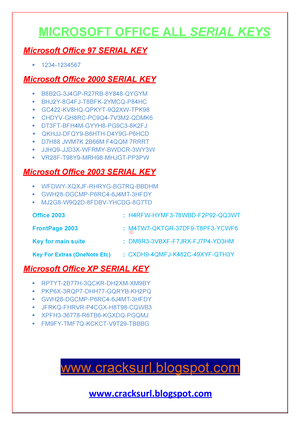 Microsoft Office 97, 2000 , 2003 , 2007 , 2010 &2013 All Editions Serial  Key - M ICROSOFT O FFICE AL - Studocu