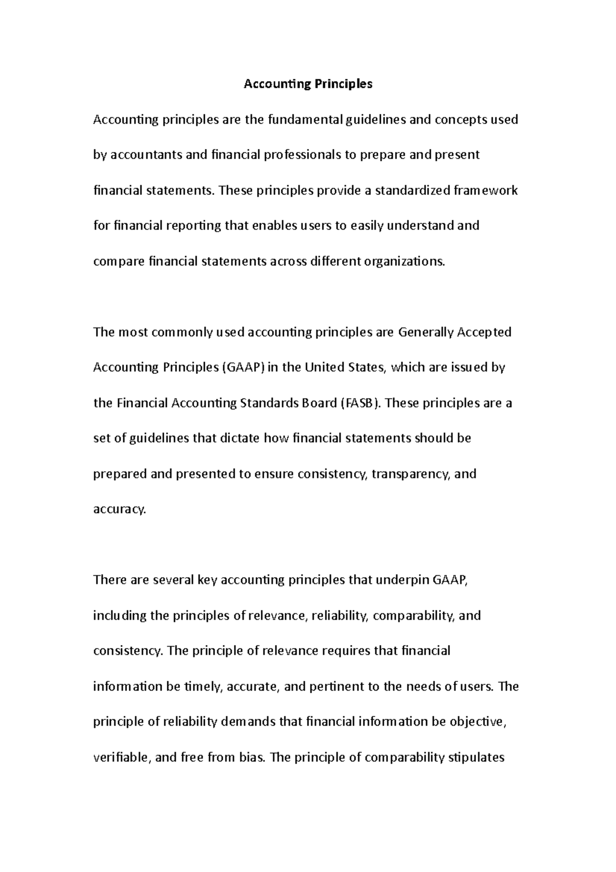 accounting principles essay