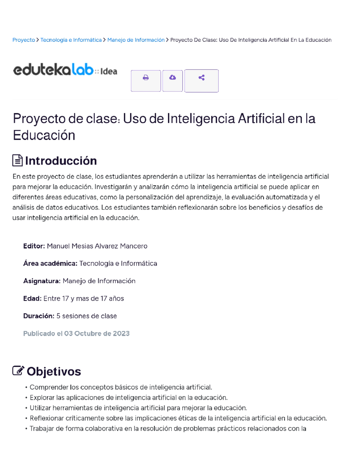 Proyecto De Clase Uso De Inteligencia Artificial En La Educación - Uso ...