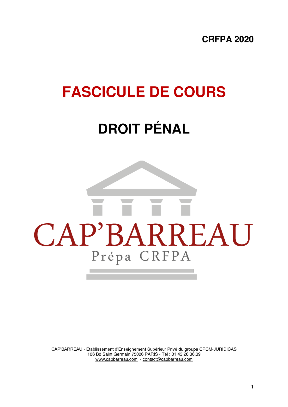 Crfpa 2020 Droit Penal Extrait De Fascicule De Cours - CRFPA 2020 ...