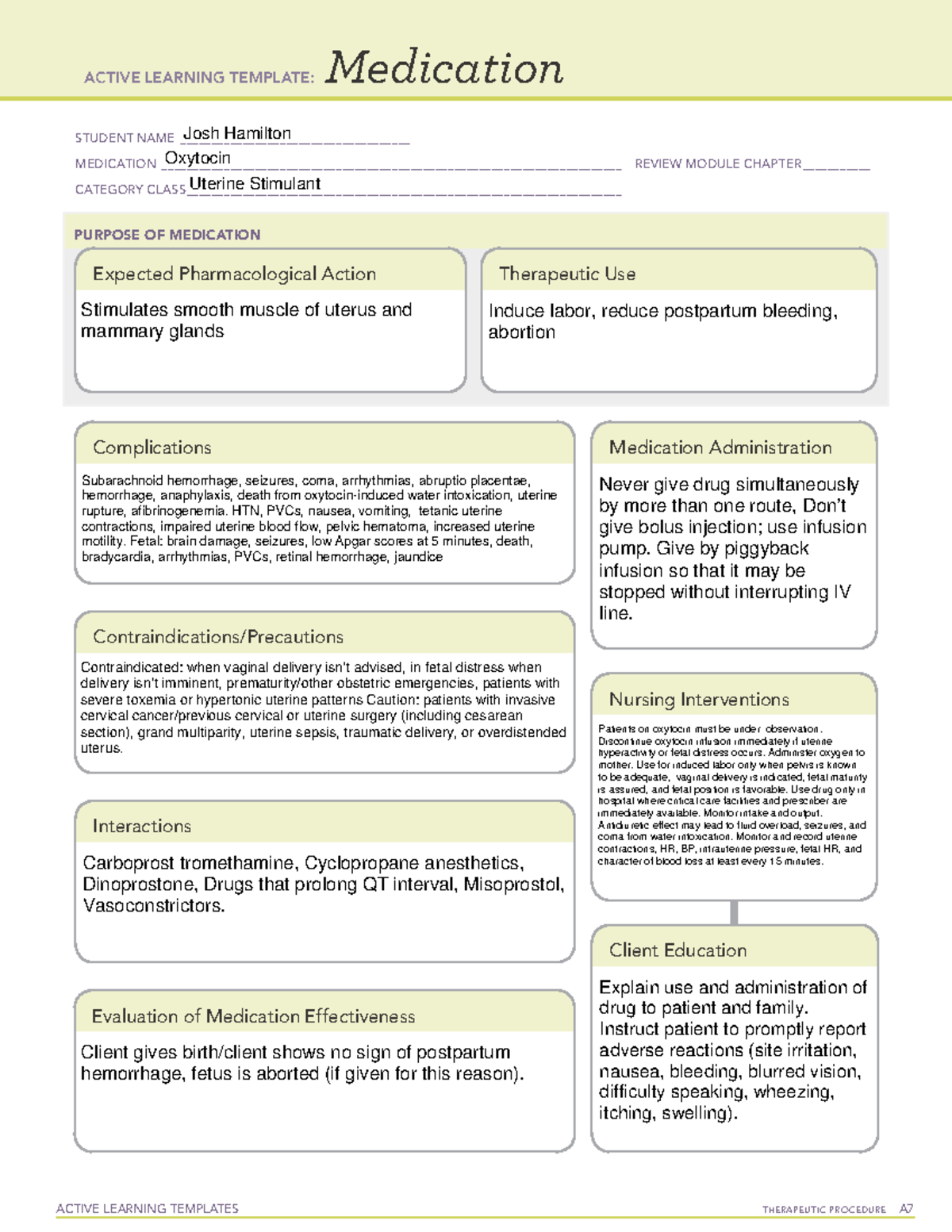 Oxytocin ALT Paperwork - ACTIVE LEARNING TEMPLATES TherapeuTic ...