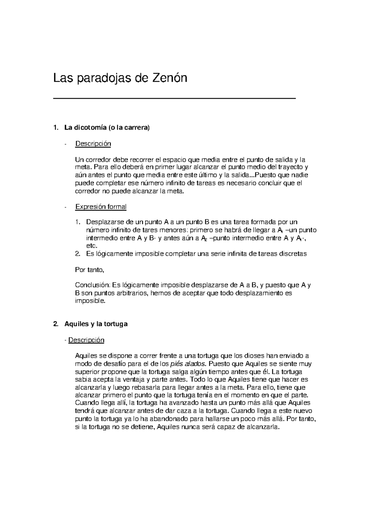 Las paradojas de Zenon - Grande - Las paradojas de Zenón La dicotomía ...
