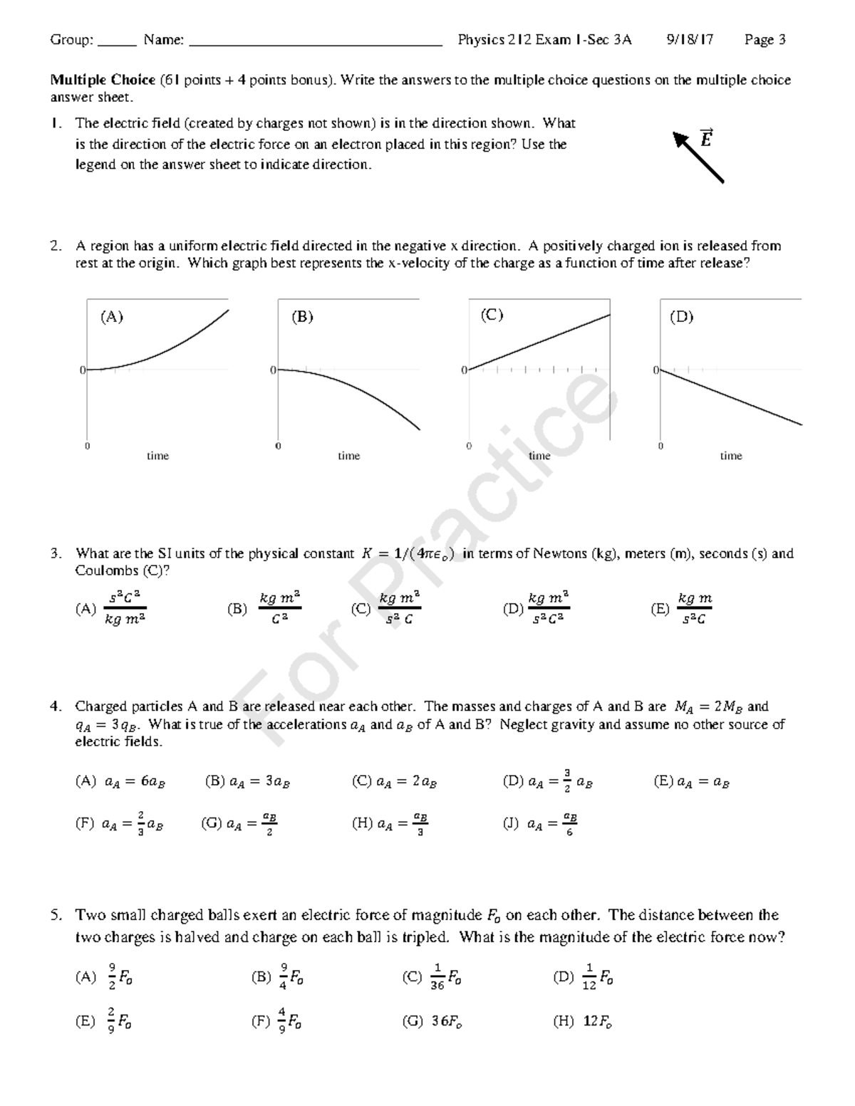 Exam 1 Sec 3A Exam 1 Sec 3A Multiple Choice (61 points + 4 points