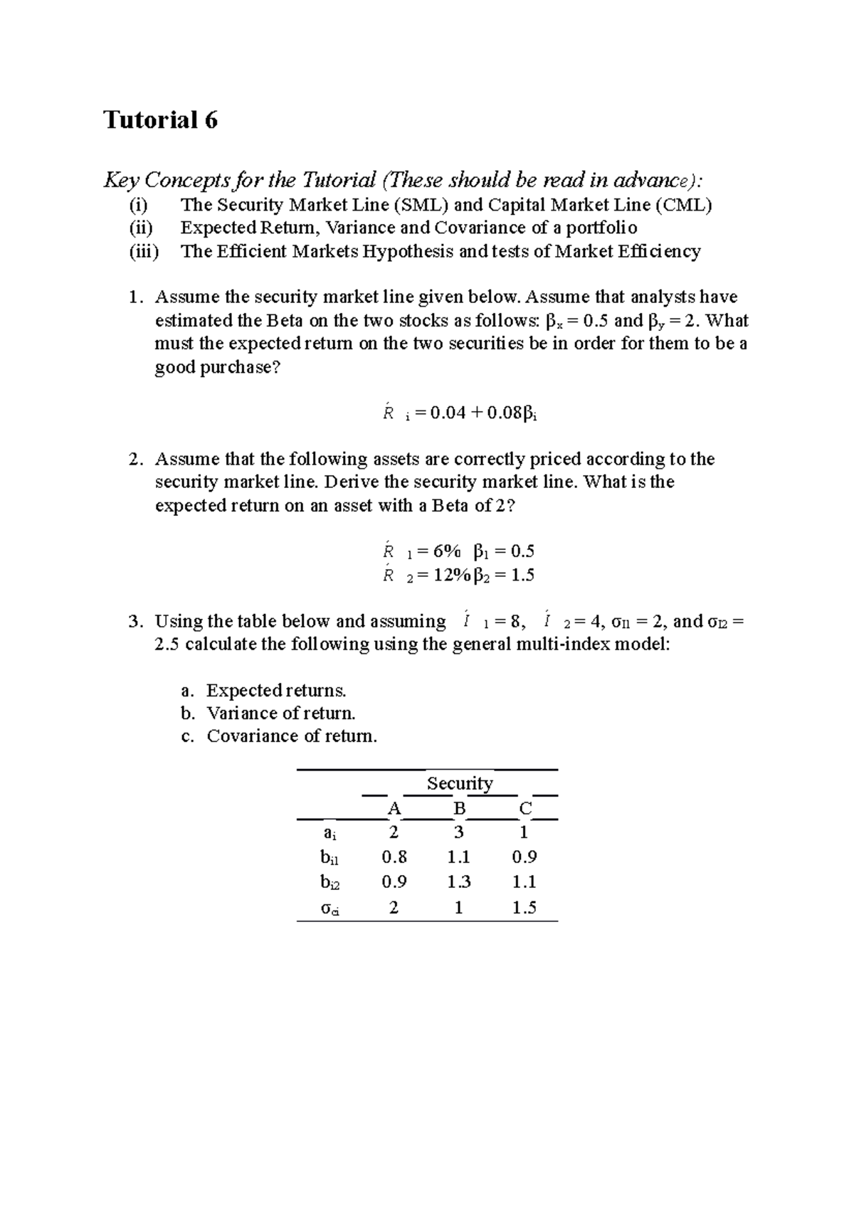 FIN42040 Tutorial 6 - Tutorial 6 Key Concepts For The Tutorial (These ...