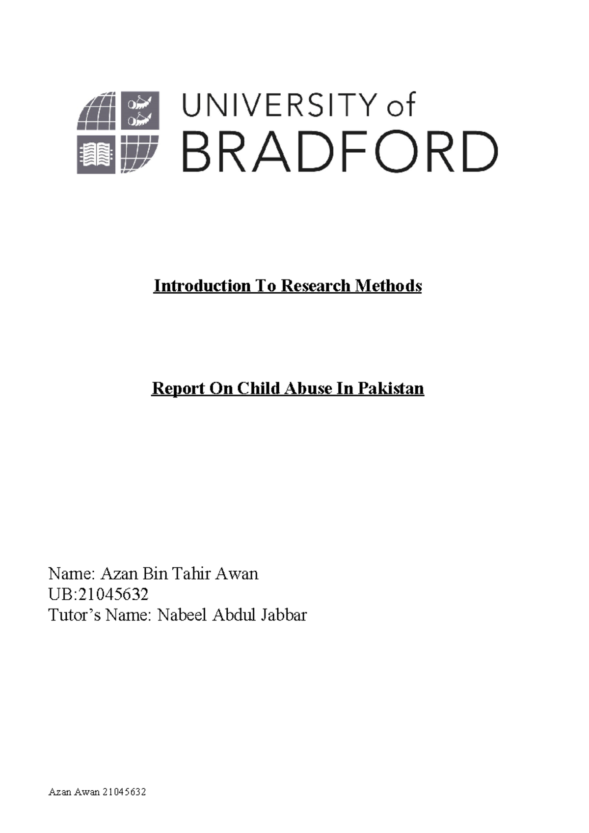 Child abuse intro report -1 - Introduction To Research Methods Report ...