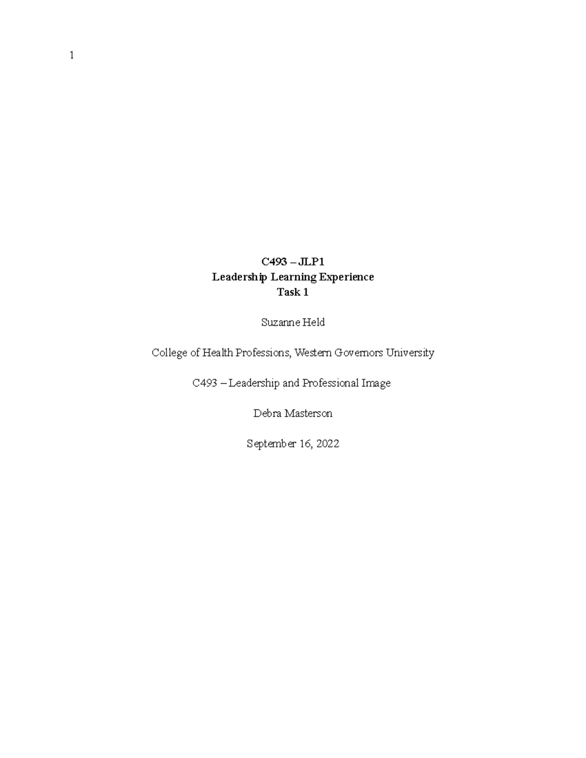 C493 Task 1 - c493 task 1 - C493 – JLP Leadership Learning Experience ...
