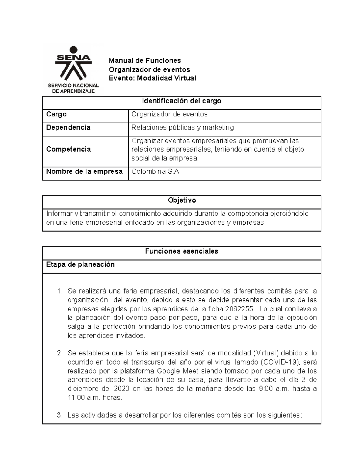Formato Segunda Parte Entregable - Manual de Funciones Organizador de ...
